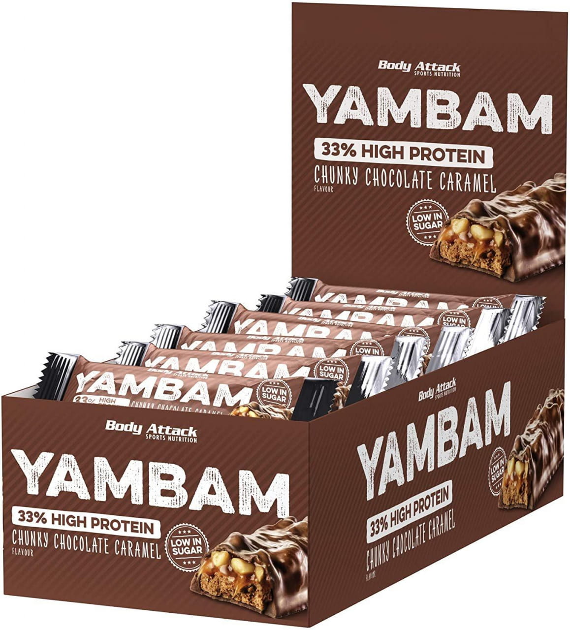 Doplněk stravy Body Attack Yambam 33% Protein,80g, tyčinka s 33% bílkovin a velmi nízkým obsahem cukru